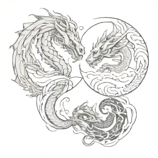 Two Separate Yin And Yang Tattoos With A Dragon