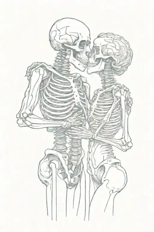 Male Female Skeleton Hugging Kissing Each Other
