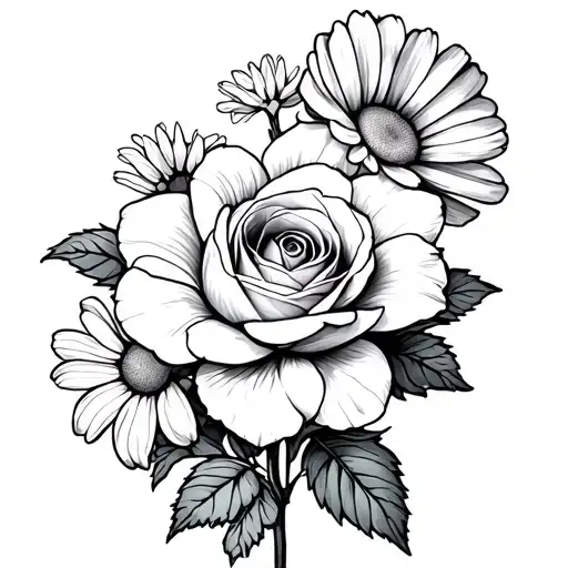 Rose Flower Daffodil Daisy Marigold Flower Surrounded