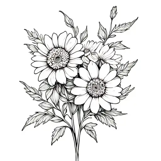 Rose Marigold Daisy Daffodil Flowers Intertwined Symbolizing