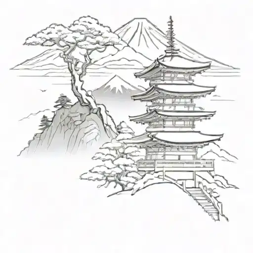 A Japanese Pagoda With Mount Fuji On Background