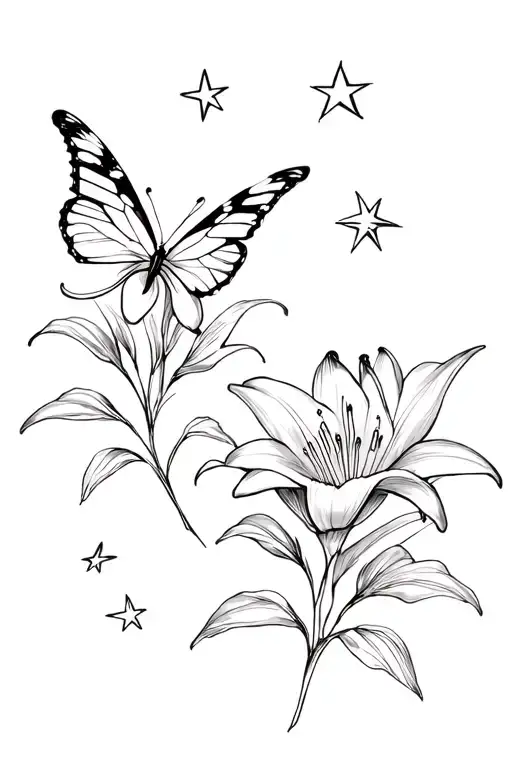 Lily And Butterfly Stars Surrounding