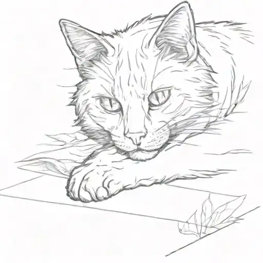 A Cat Lying On The Ground And Drawing On A Paper