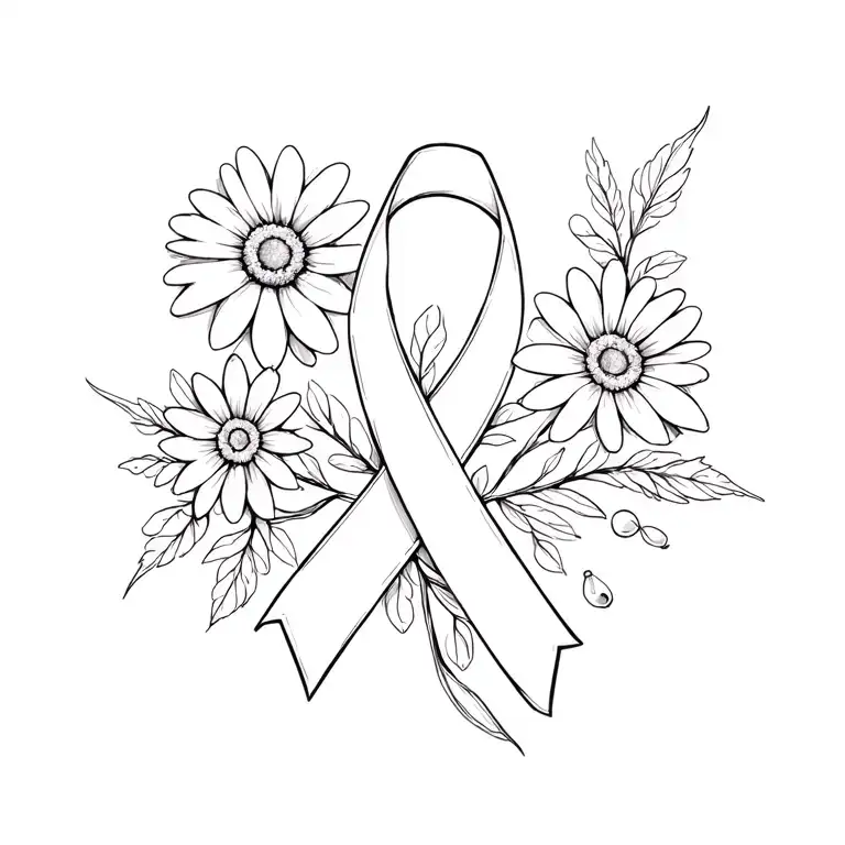 Cancer Ribbon With A Daisy And Snow Drop Flower Intertwined