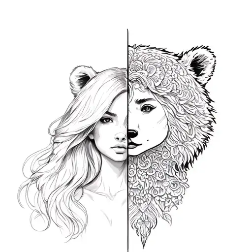 Half Bear Half Woman Realistic