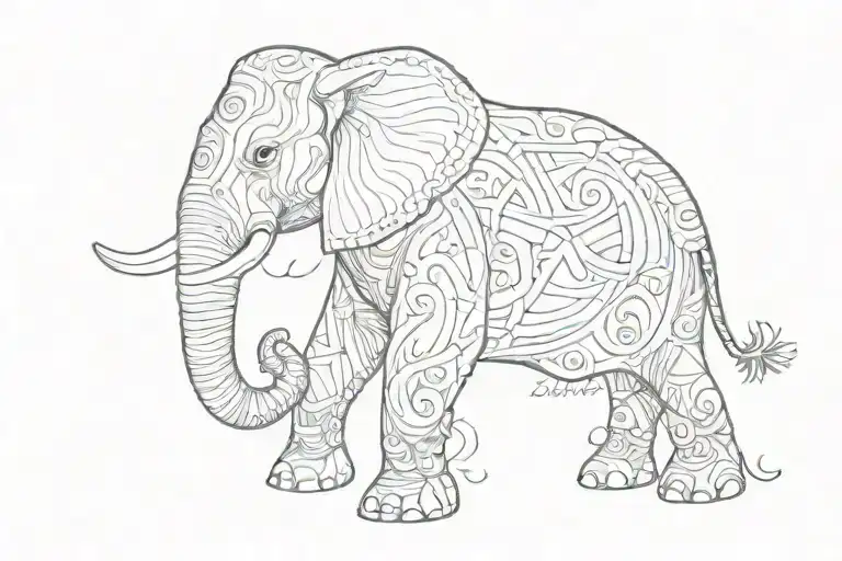 Outline Of Elephant Using The Letters In The Names Samuel And Elizabeth