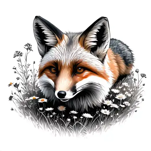 Red Fox Rolling In A Field Of Wildflowers Overhead View Of Fox On Its Back