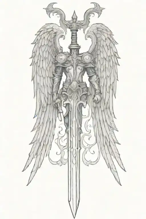 St Michael Sword One Angel Wing