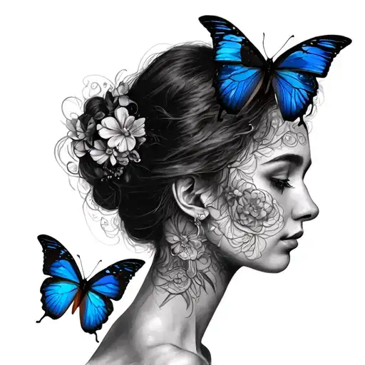 Woman's Face Self Love Butterflies