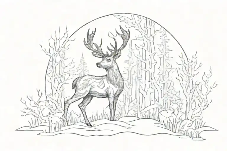 Deer Forrest Line Art