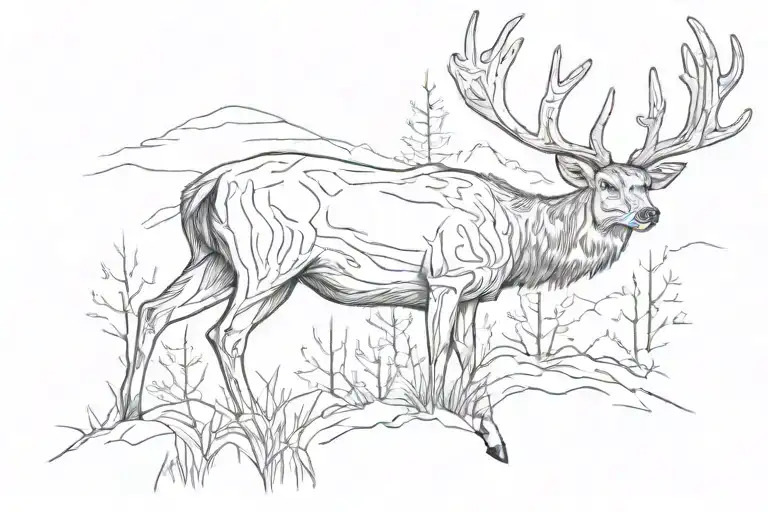 Deer Forrest Line Art