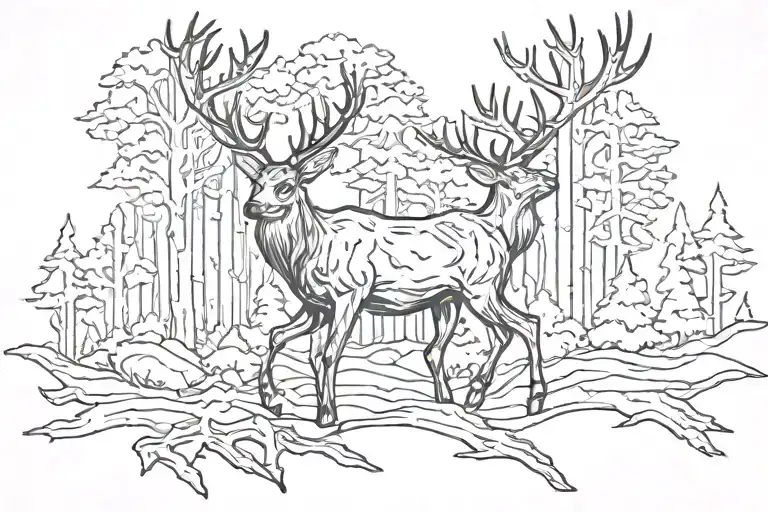 Deer Forrest Line Art