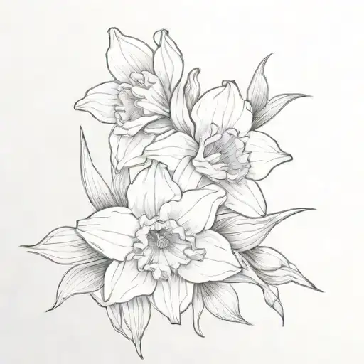 Daffodil And Narcissus Flowers Fine Line