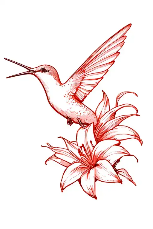 Red Ink Hummingbird Lillies Thigh