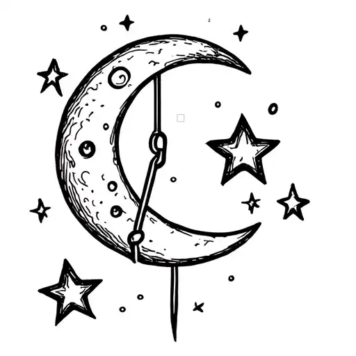 A Simple Safety Pin Drawing With 2 Moon And 2 Star