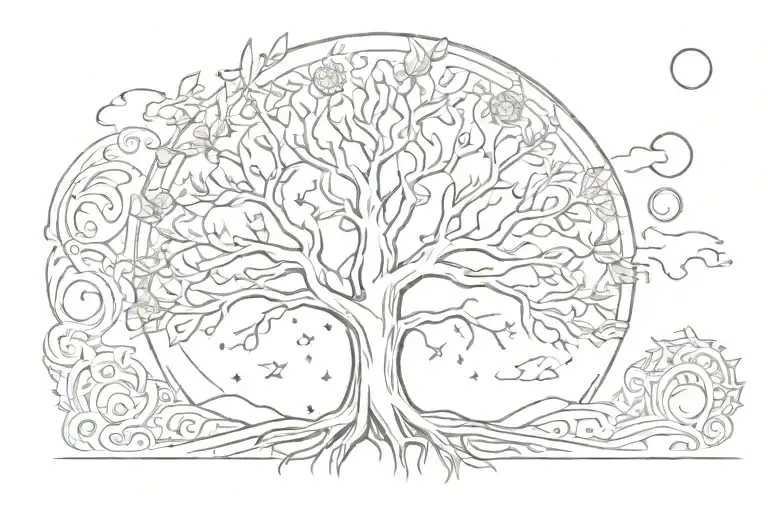 Tree Of Life With Sun And Moon