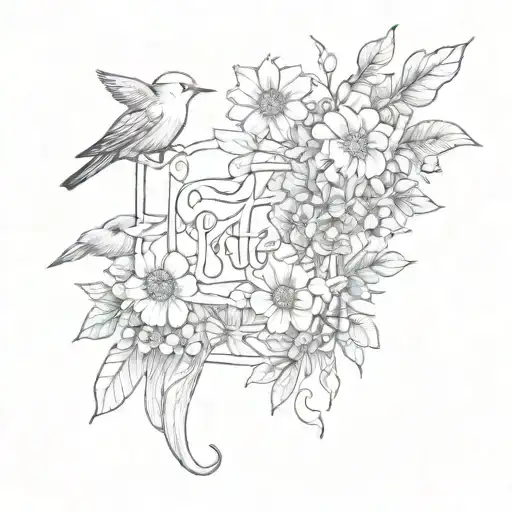 The Word Lottie And Rest In Piece With Birds And Flowers