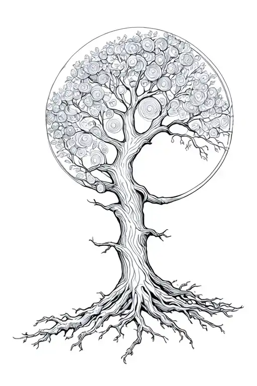 Moon Tree Of Life Fine Line Concept Design