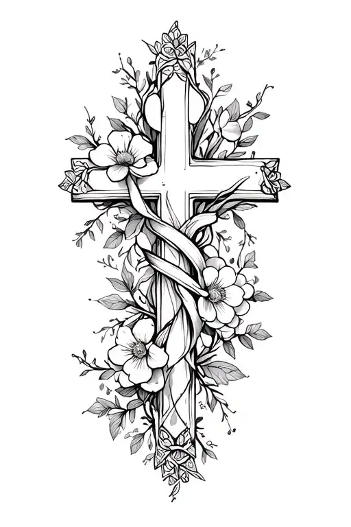 Cross Wrapped In Flowers And Vines