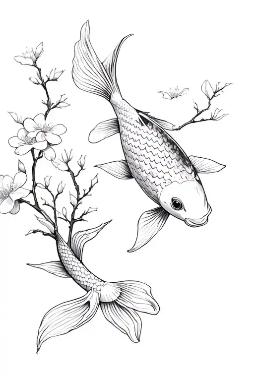 Koi Fish With Cherry Blossoms
