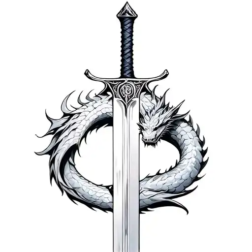 Fantasy Sword With Dragon Wrapped Around Blade