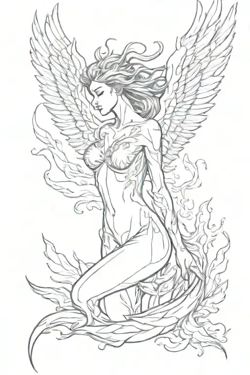 Phoenix Bursting From Womans Chest Sitting