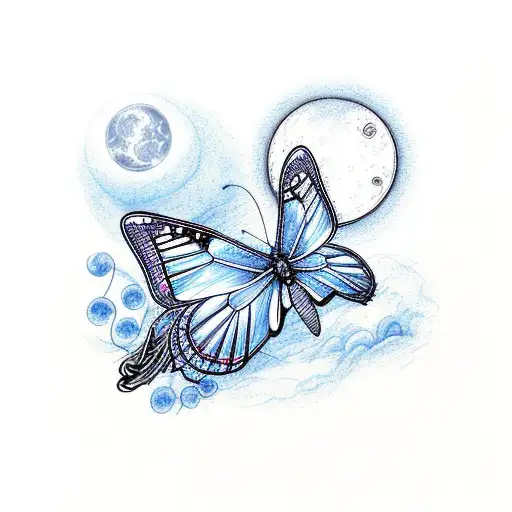 Blue And Pink Butterfly With A Moon