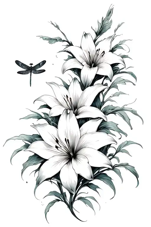 Lily Flowers And Dragon Flies