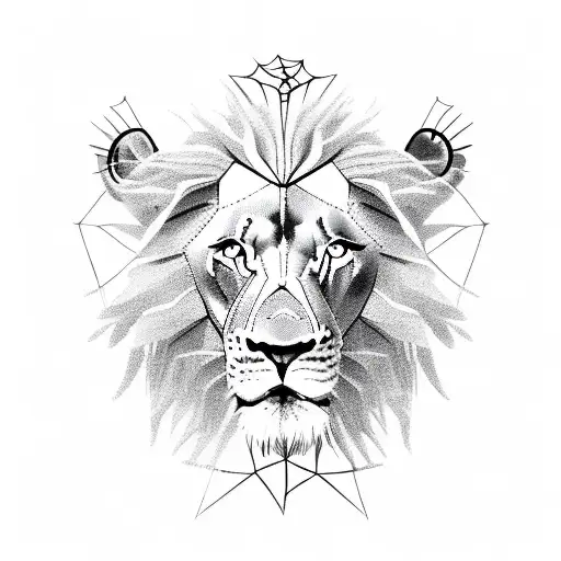 Lion With Leo Zodiac Sign And Spider Climbing Down Web