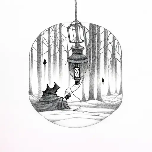 Hooded Man With Lantern In Front Of Dark Forest