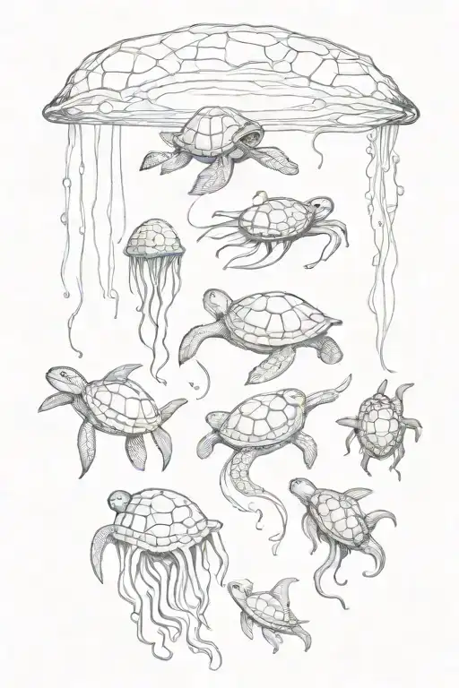 Under Water Squid Jelly Fish And Turtle