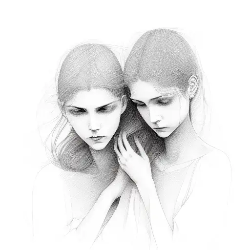 Fine Line Siloette Of Two Woman's Faces