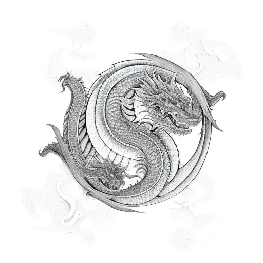 Vertical Dragon Japaneese With Ying And Yang