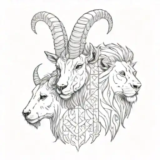 Goat Head Next To Lion Head