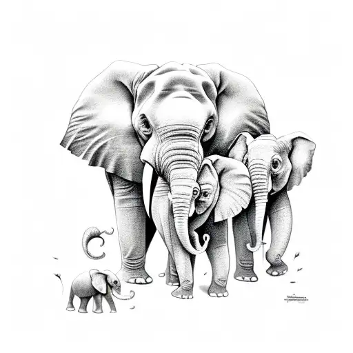 Mama Elephant With 3 Babies