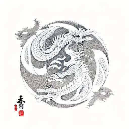 Dragon Japaneese With Ying And Yang