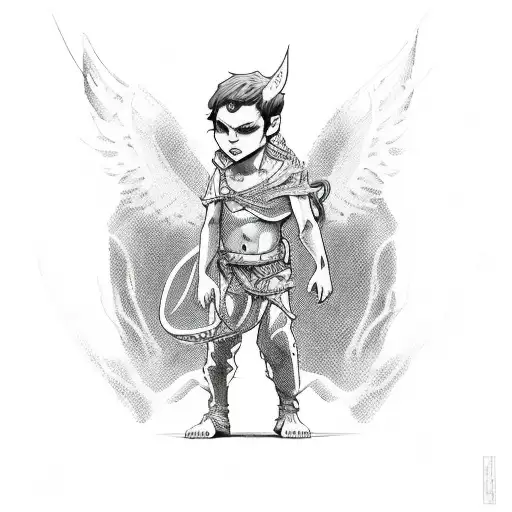 Young Demon Boy Full Body Tied Up With Sketch Style