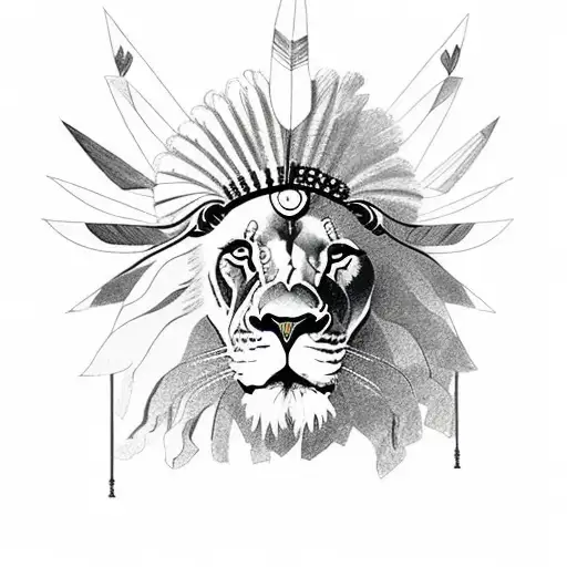 Lion With Native Headdress On
