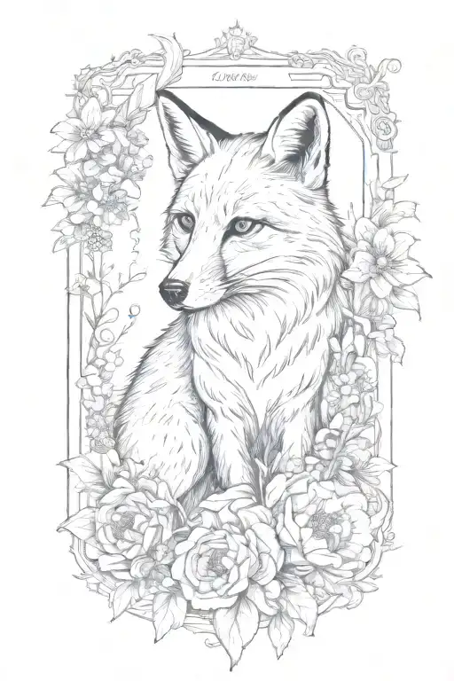 A Fox In A Boarder Adorned With Rubies Surrounded By Marigolds And A Honeybee