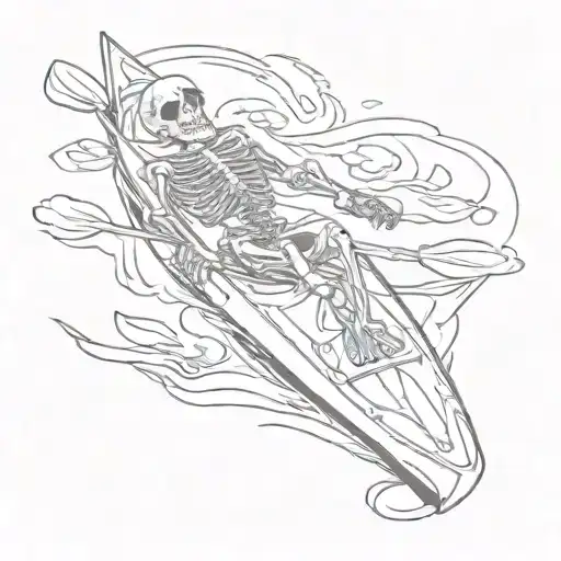 Skeleton On A Kayak Floating