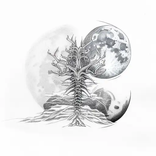 A Spine Tattoo Gothic Seratonion Model With The Moon