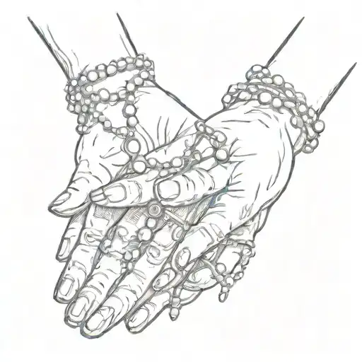 Old Womans Hands Together Praying The Rosary Beads