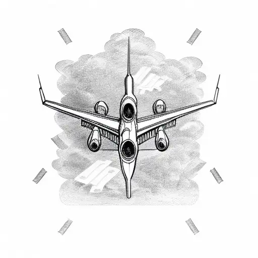 A Detailed Sketch Of An Airplane With A Trail Of Money Behind It