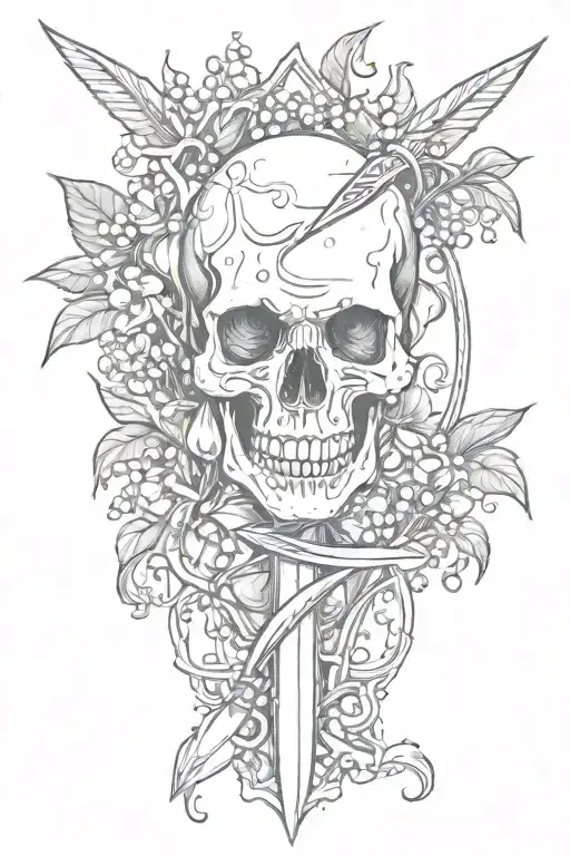 Skull Dagger With Lilly Of The Valley Intertwined