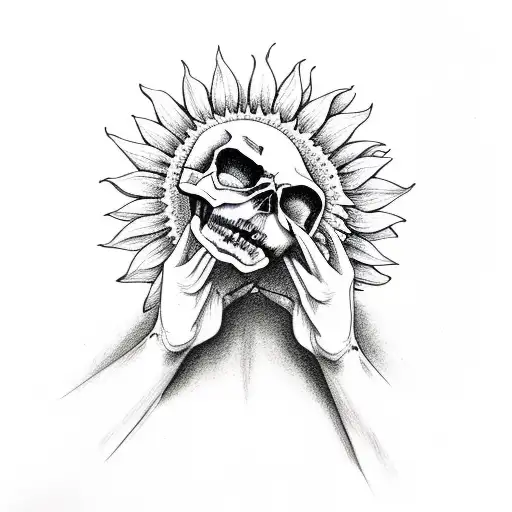 Skull Hands Crying Eyes And Sunflower