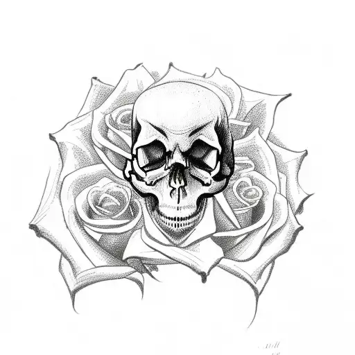 Four Fanged Skull With Roses
