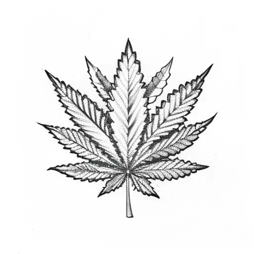 A Blackwork Design Of A Marijuana Leaf Growing Out Of A Pencil