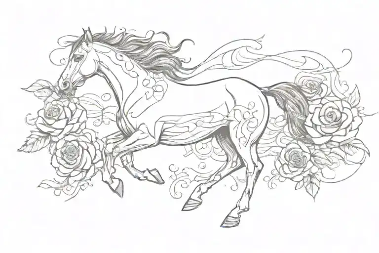 Horse Running On Rose Bed