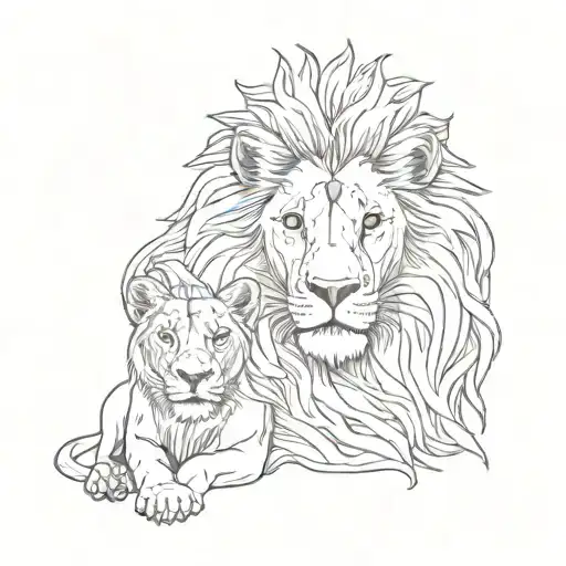 Lion And Lioness Outlines Only Black