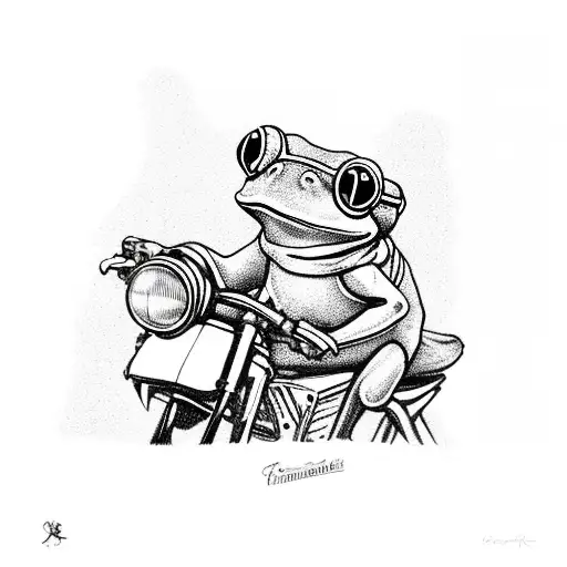 Little Frog With Scarf And Sunglasses Driving An Old Motorbike